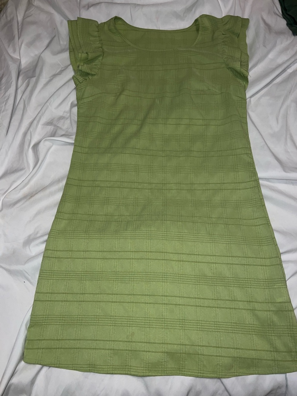 SHEIN Light Green Knit Midi Dress with Ruffle Cap Sleeves